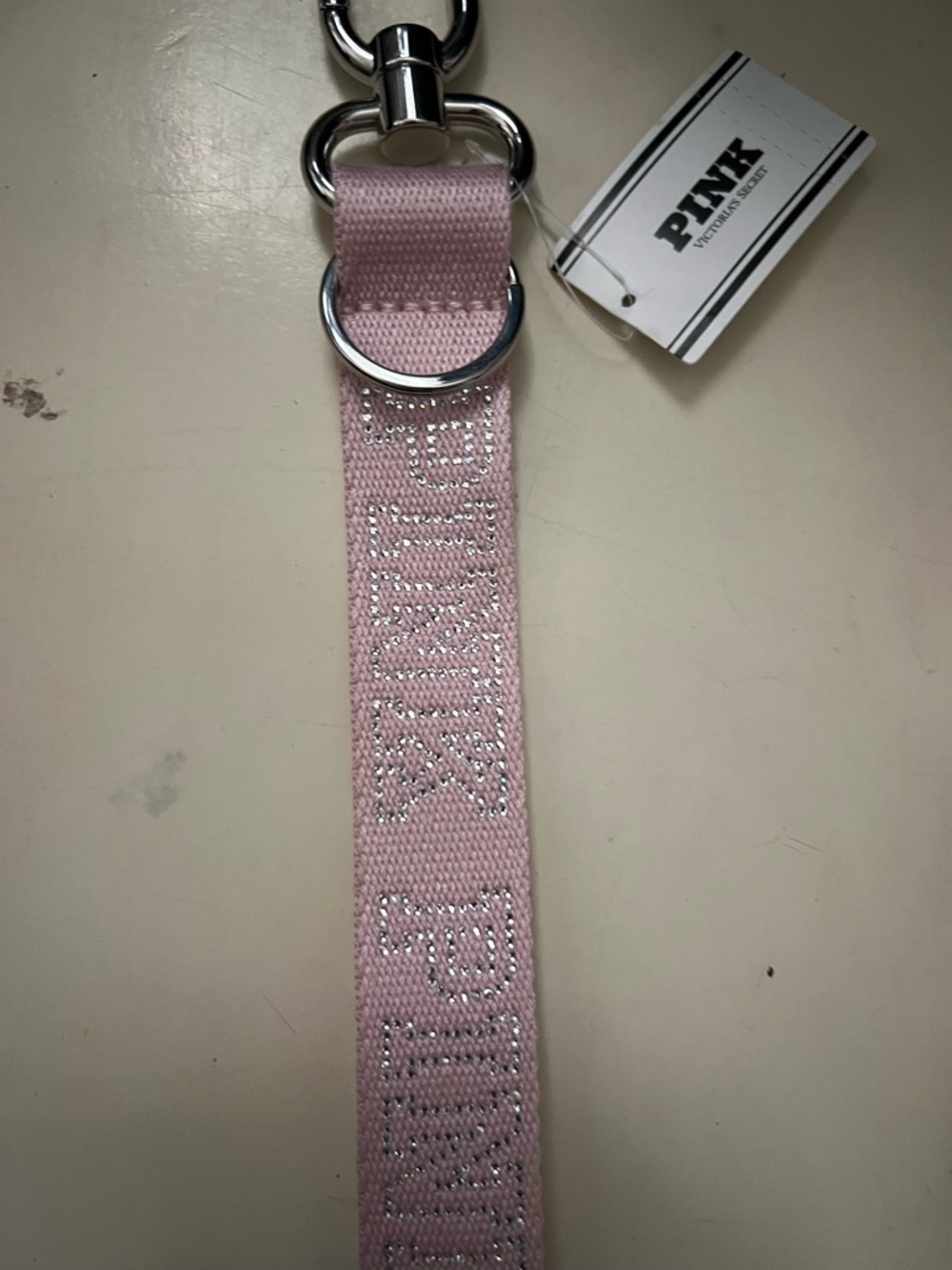 PINK Victoria's Secret Light Pink Glitter Logo Key & Card Holder Strap